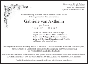 Obituary Gabriele von Axthelm